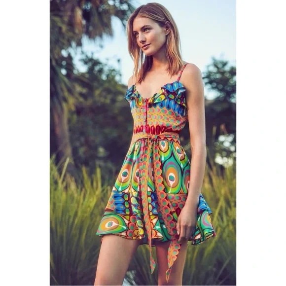 Alexis Harmonie Sirscha Ruffle Belted Dress Multicolor Boho Luxe L